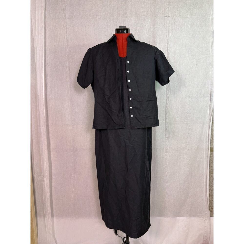 Leslie Fay Dress Womens Medium Petite Black Cover-up Cottagecore Vintage D763